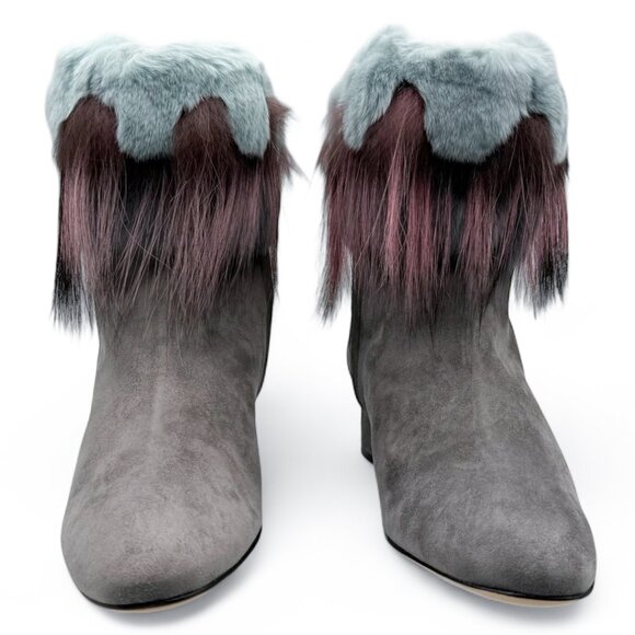 Brand New Manolo Blahnik Insofur 40 Suede and Fur Ankle Boots - Picture 6 of 12